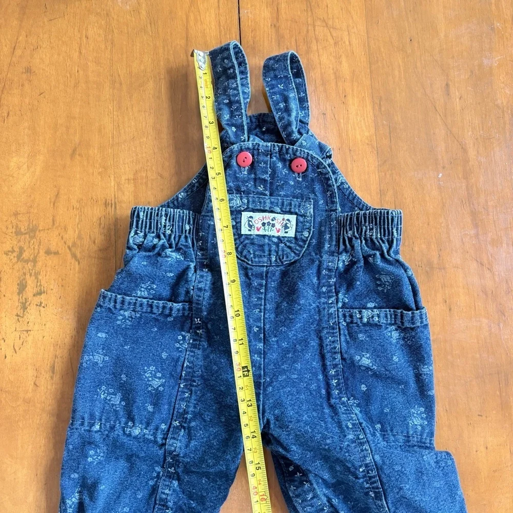 Vintage OshKosh B’Gosh Floral Printed Dark Wash Denim Overalls Size 6M